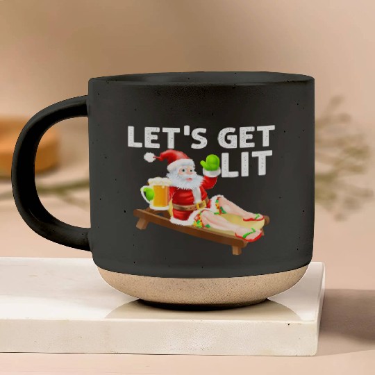 Lets Get Lit Santa Funny Christmas In July Santa Pottery Mugs
