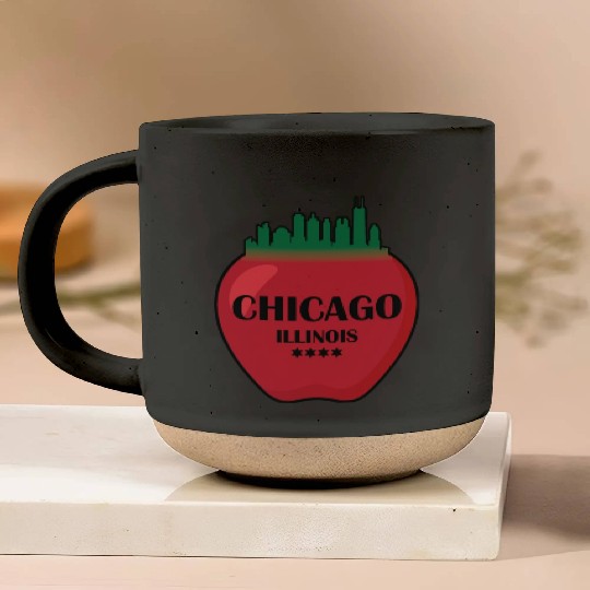 Chicago illinois state city skyline on apple Pottery Mugs