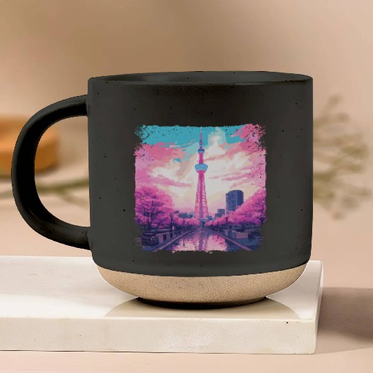 Aesthetic Skytree Tokyo Vaporwave Japanese Sight Pottery Mugs