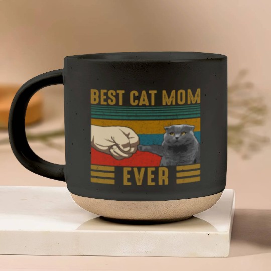 Vintage Best Cat Mom Ever Mothers Day Scottish Fol Pottery Mugs