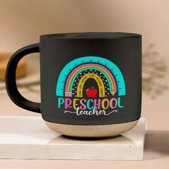 Back To School Preschool Teacher Leopard Rainbow Pottery Mugs