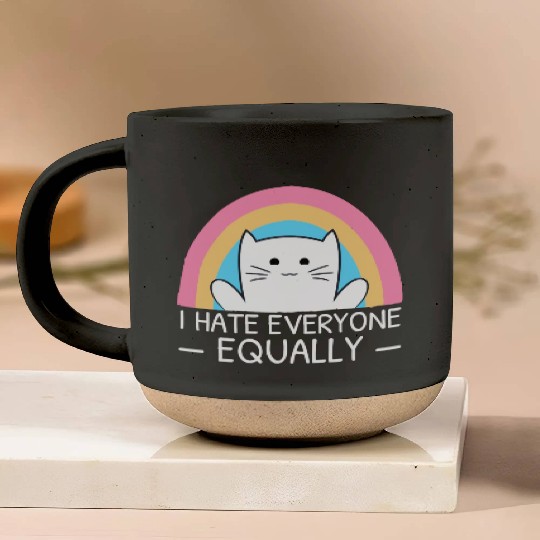 I Hate Everyone Equally Funny Cat Lover Rainbow Pottery Mugs