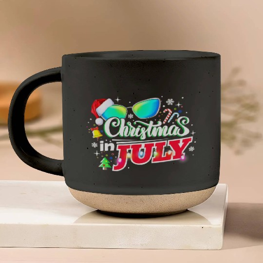 Christmas in July Santa Hat Sunglasses Summer Pottery Mugs