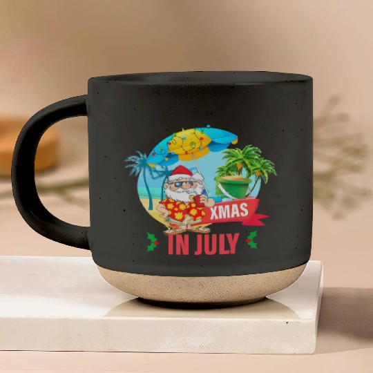 Christmas in July santa hat Xmas funny Summer Pottery Mugs