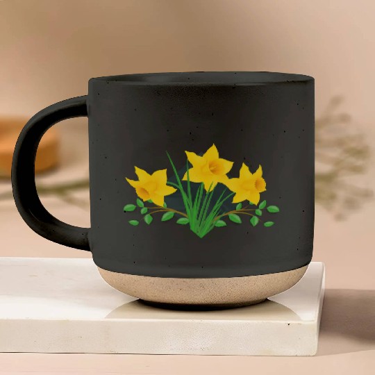 Daffodil Daffodils Yellow Green Flowers Floral Pottery Mugs