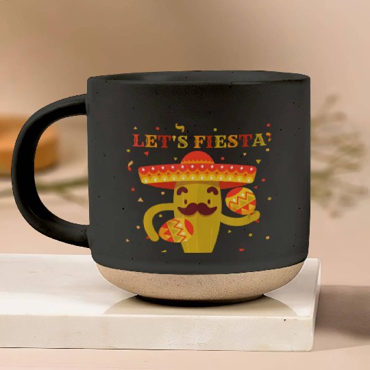 Let's Fiesta Cinco De Mayo Guitar Cactus Sombrero Pottery Mugs