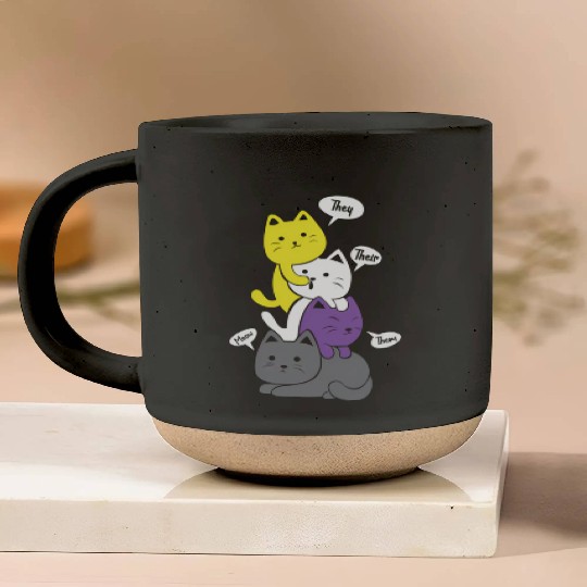 Nonbinary They Their Them Meow Non-Binary Flag Pottery Mugs