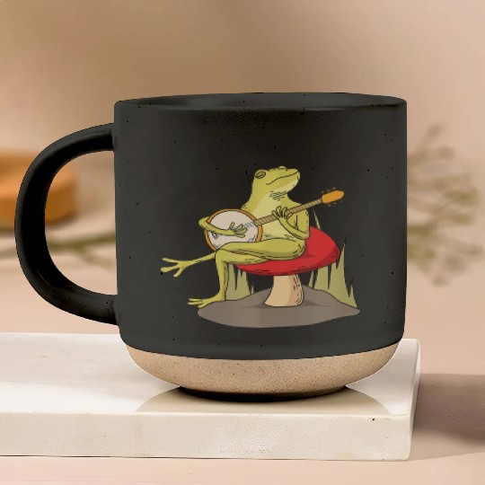 Cottagecore Aesthetic Frog Lover Banjo Player Pottery Mugs