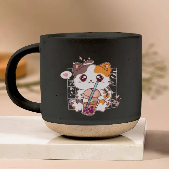Cat Boba Tea Bubble Tea Kawaii Anime Japanese Pottery Mugs