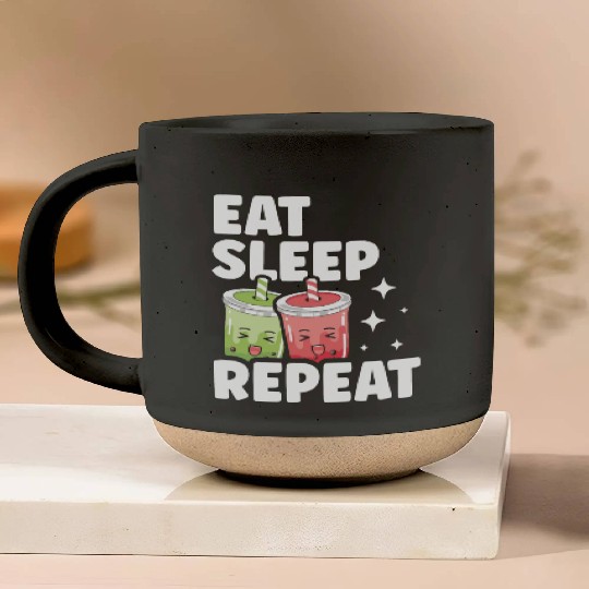 Eat Sleep Boba Tea Repeat Bubble Tea Lover Drinker Pottery Mugs