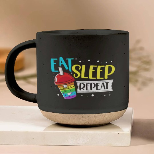 Eat Sleep Boba Tea Repeat Bubble Tea Lover Drinker Pottery Mugs