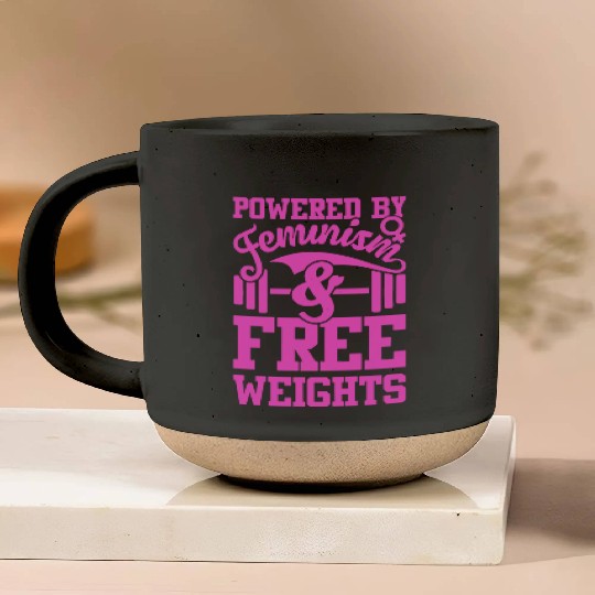 Powered By Feminism And Free Weights Pottery Mugs