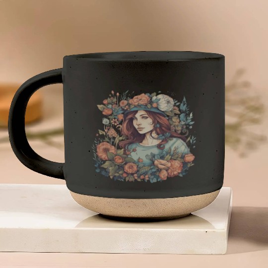Summer girl Boho flowers vintage woman in nature Pottery Mugs