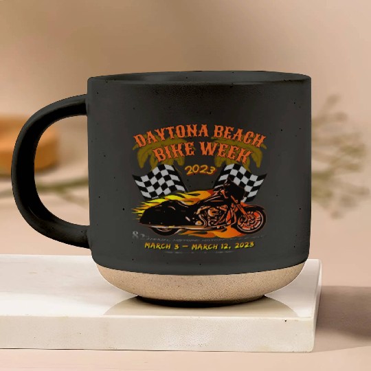 Daytona Beach Bike Week 2023 Checkered Flag Front Pottery Mugs