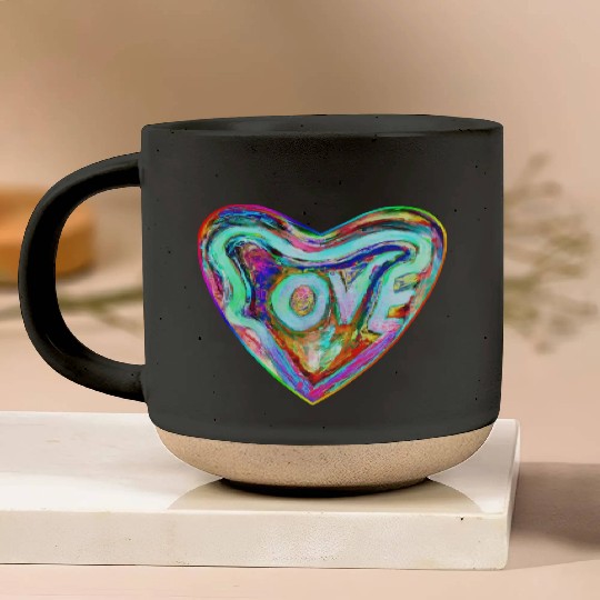 Psychedelic Pride Rainbow Love Heart Pottery Mugs