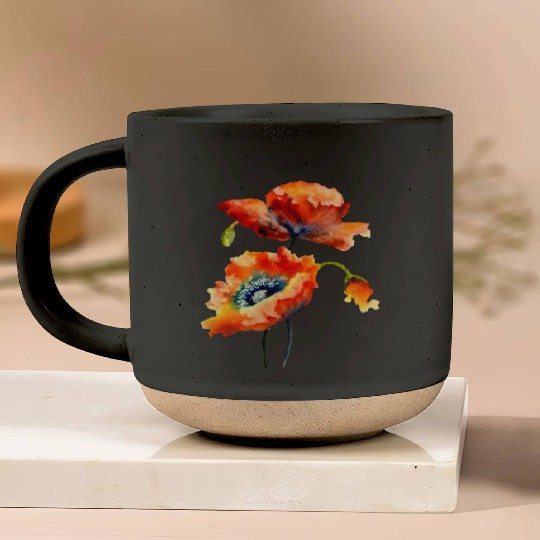 RED POPPIES Pottery Mugs, WATERCOLOR RED POPPIES TOP