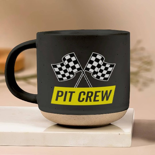 Yellow Italic Pit Crew For Racing Party Costume Pottery Mugs