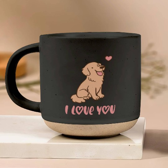 I Love You Cute Golden Retriever Illustration A Pottery Mugs