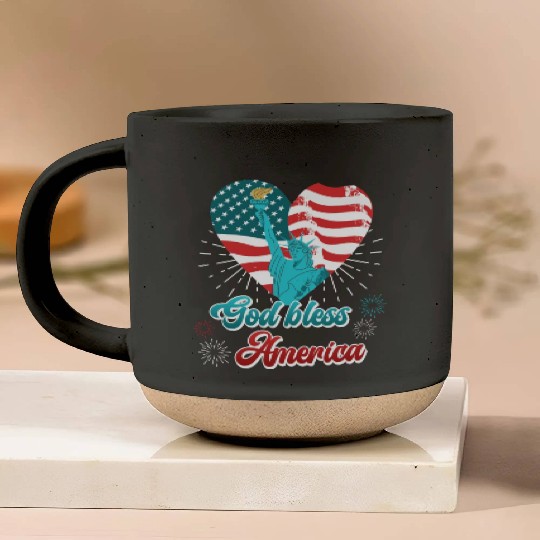 God Bless America Independence Day 4th July USA Pottery Mugs
