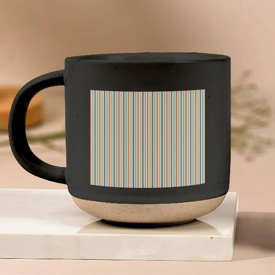 Orange Teal Stripes Pottery Mugs