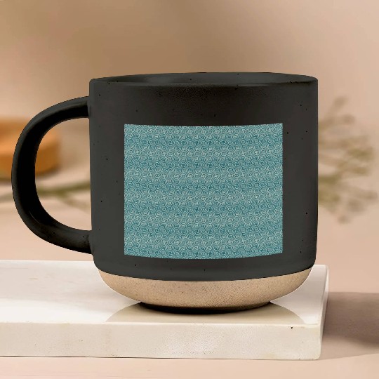 Retro Teal Pattern Pottery Mugs