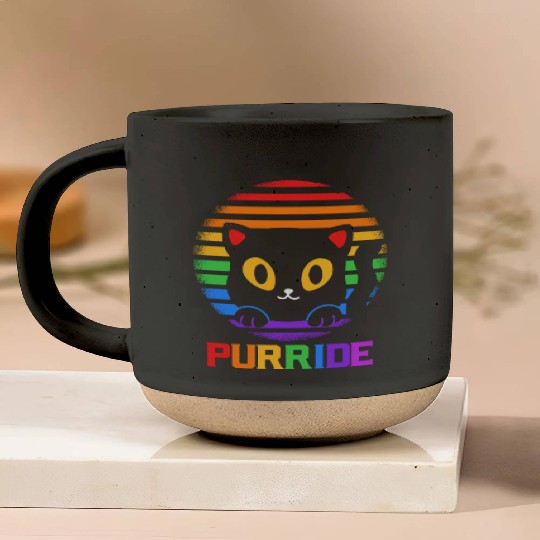 Purride Ally Cat Rainbow LGBT Pride Month Feline Pottery Mugs
