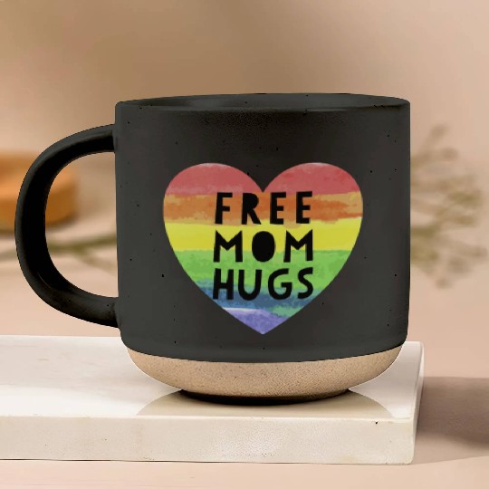 Free Mom Hugs LGBTQ Plus Rainbow Heart Free Hugs Pottery Mugs