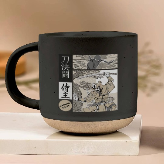Katana Samurai Vs Ninja Warrior Comic Strip style Pottery Mugs