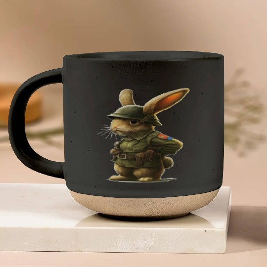 Courageous Bunny Soldier Pottery Mugs