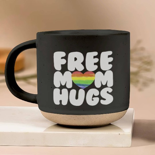 Free Mom Hugs LGBTQ Plus Rainbow Heart Free Hugs Pottery Mugs