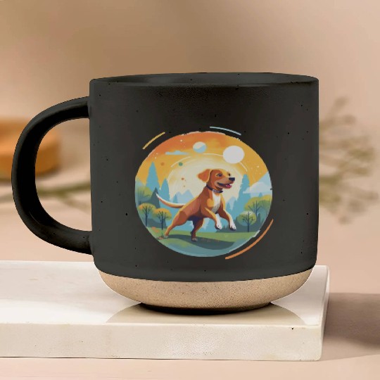Joyful Dog in Summer Park Pottery Mugs