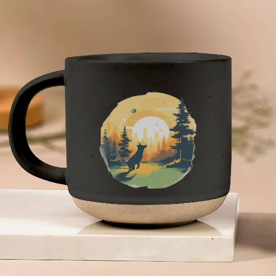 Joyful Dog in Summer Park Pottery Mugs