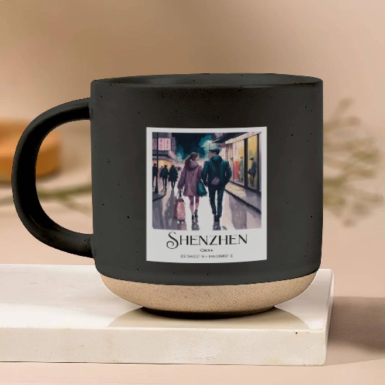Loving couple walking in streets of Shenzhen China Pottery Mugs