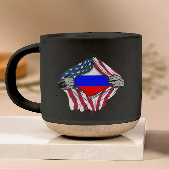 Russian American Blood Inside Me Country Flags Pottery Mugs