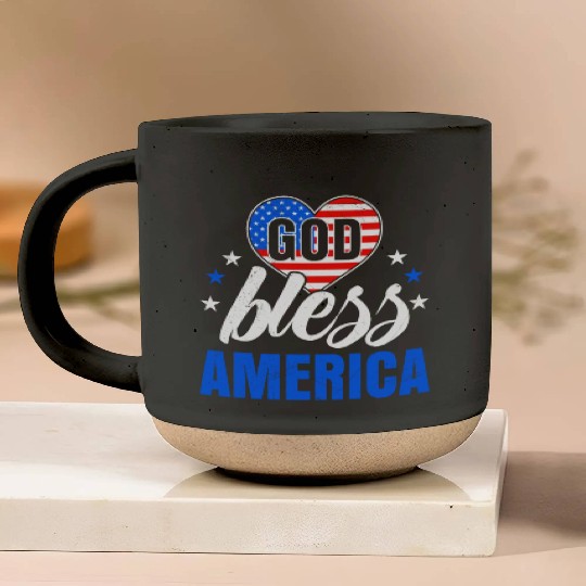 God Bless America Independence Day Party USA Pottery Mugs