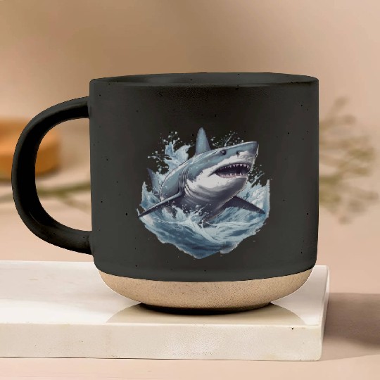 Captivating Shark Depiction Pottery Mugs