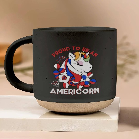 Proud to be an Americorn Unicorn Independence Day Pottery Mugs