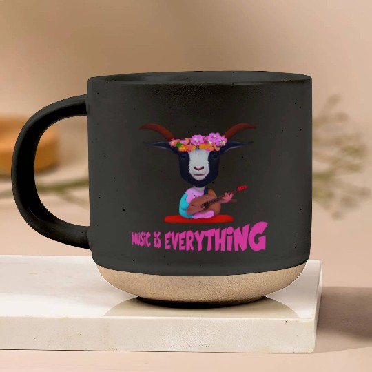 Hippie Goat with flowers on head, playing guitar Pottery Mugs