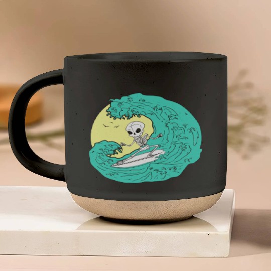 Skeleton surfing on Wave Pottery Mugs