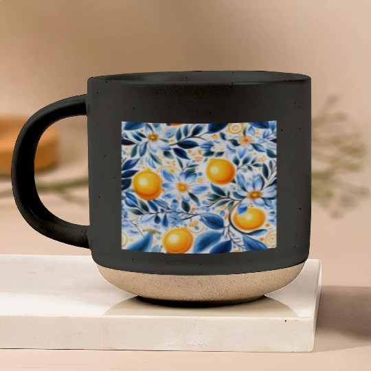 Yellow Lemon Floral Detailed Summer Collection 01 Pottery Mugs