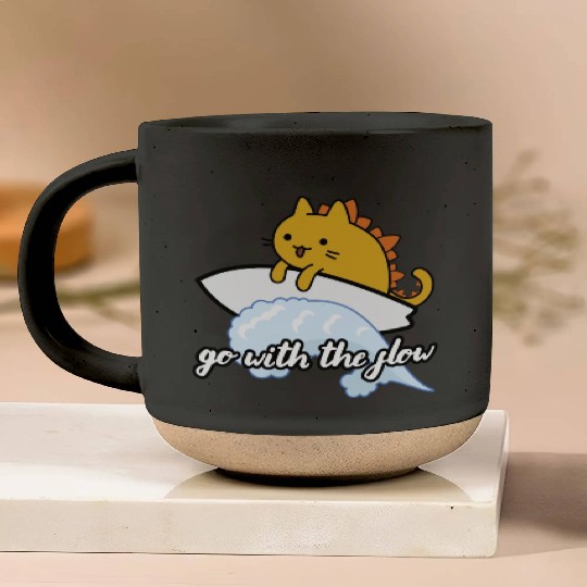 Catzilla Surfer Surf Lover Go With The Flow Pottery Mugs