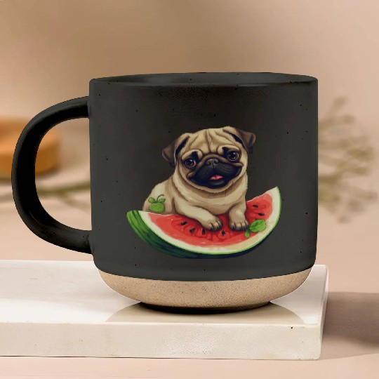 Pug with Melon, Funny Summer Design for Dog Lovers Pottery Mugs