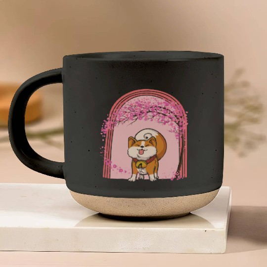 Cherry Blossom Pottery Mugs, Shiba Inu Dog Sakura Kawaii