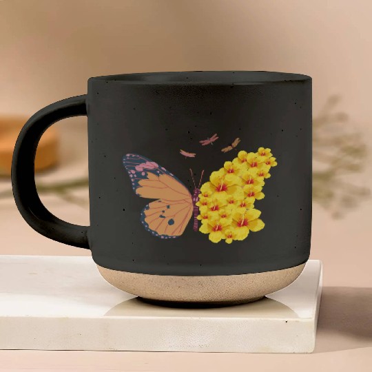 Butterfly with a Hibiscus Wing Pottery Mugs