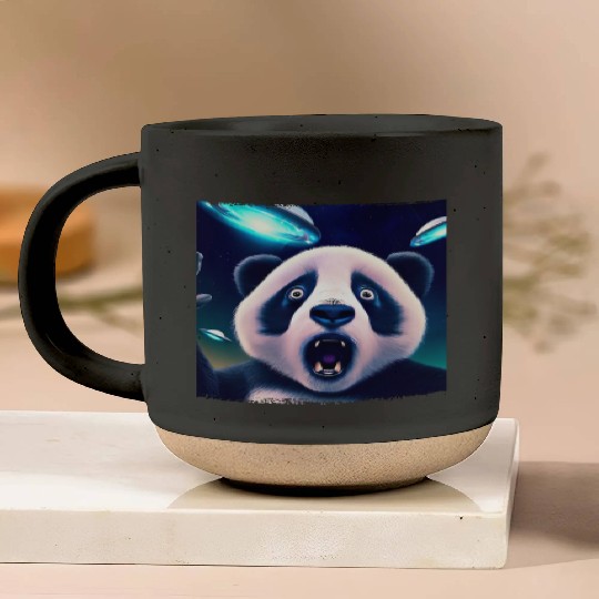 Panda selfie with UFO surprise Pottery Mugs