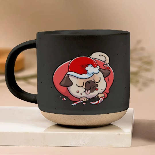 Pug Elf Candy Cane Pottery Mugs
