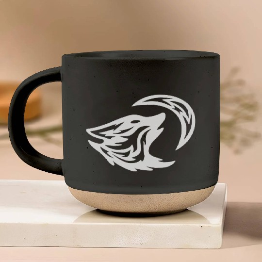 Tribal White Howling Wolf Tattoo 70s Pottery Mugs
