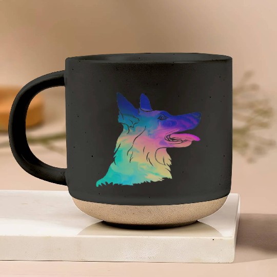 Psychedelic German Shepherd Pottery Mugs