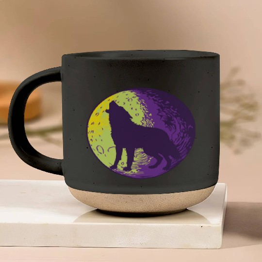 Howling wolf in the moon cool Pottery Mugs