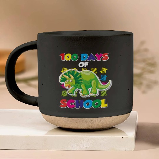 100 days of school green triceratops Pottery Mugs